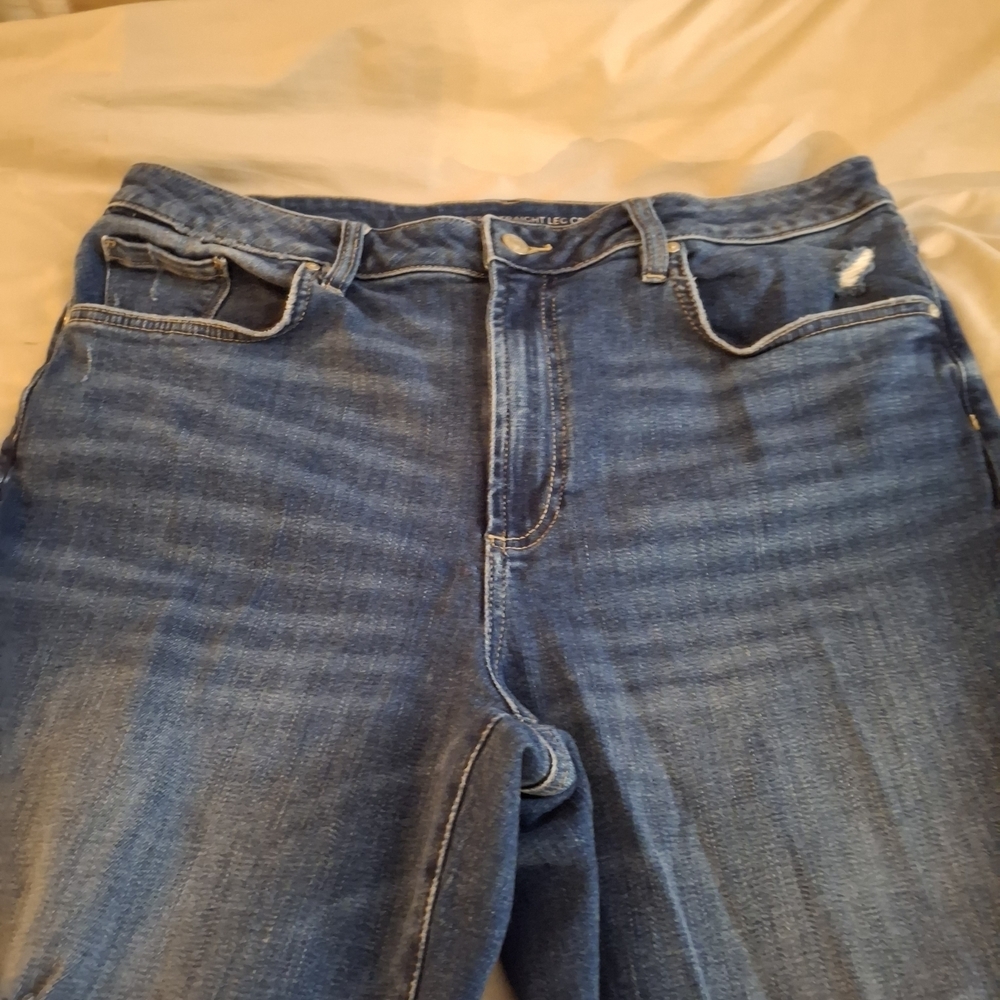 Chico's High Rise Straight Leg Crop Distressed Jeans - Blue - Picture 5 of 11